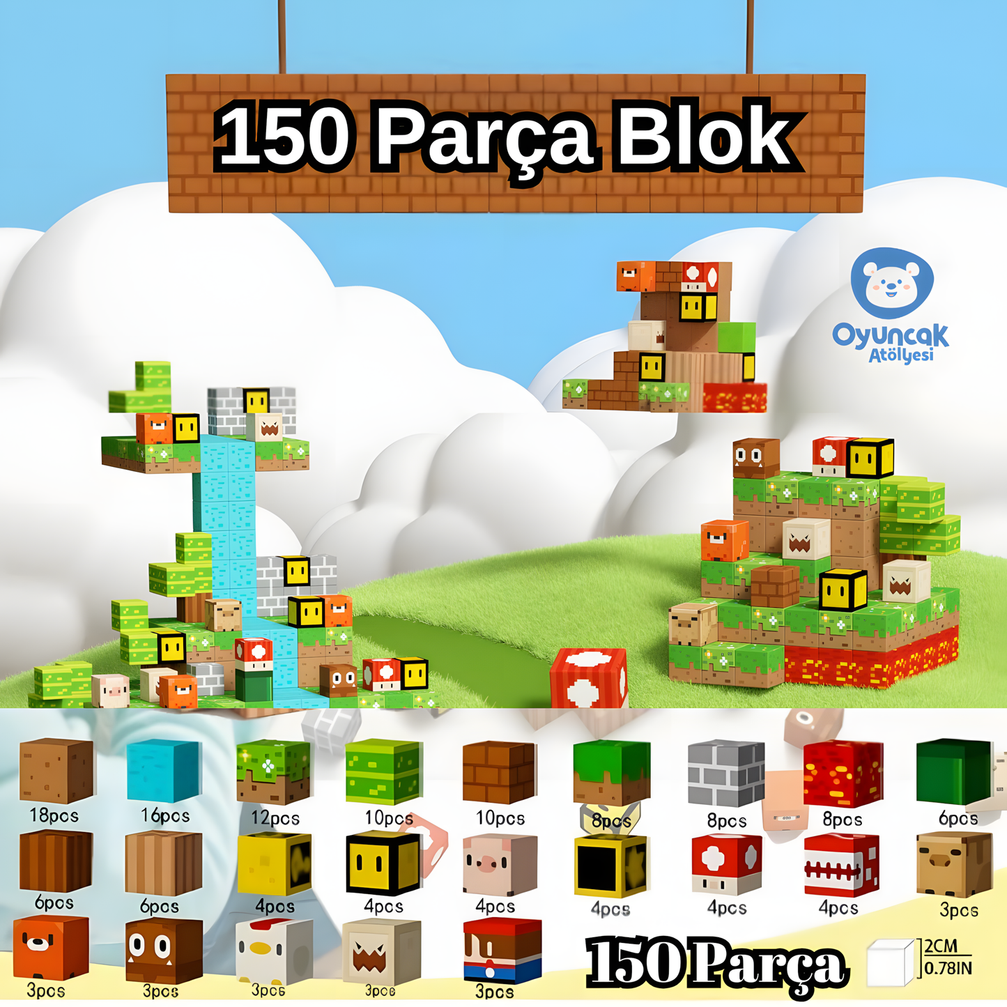 Super Mario - 150 Parça - Manyetik Bloklar